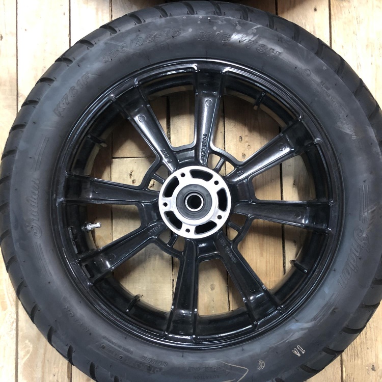 Pair of Indian Scout Bobber wheels with tyres